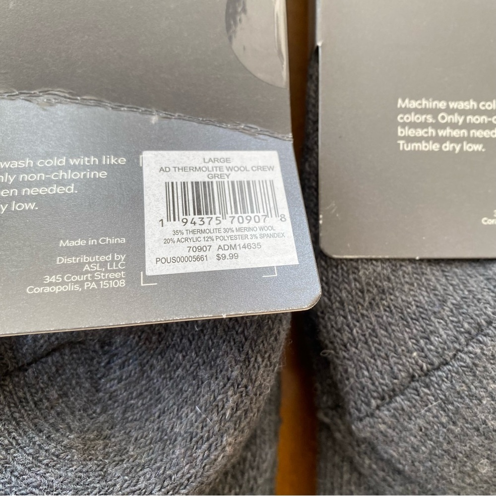 NWT Men's Alpine Design Wool Crew Socks w/Thermolite (Men's Large size 9-12) - Picture 4 of 4